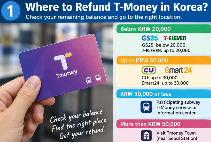 T-Money refund locations in Korea based on remaining balance