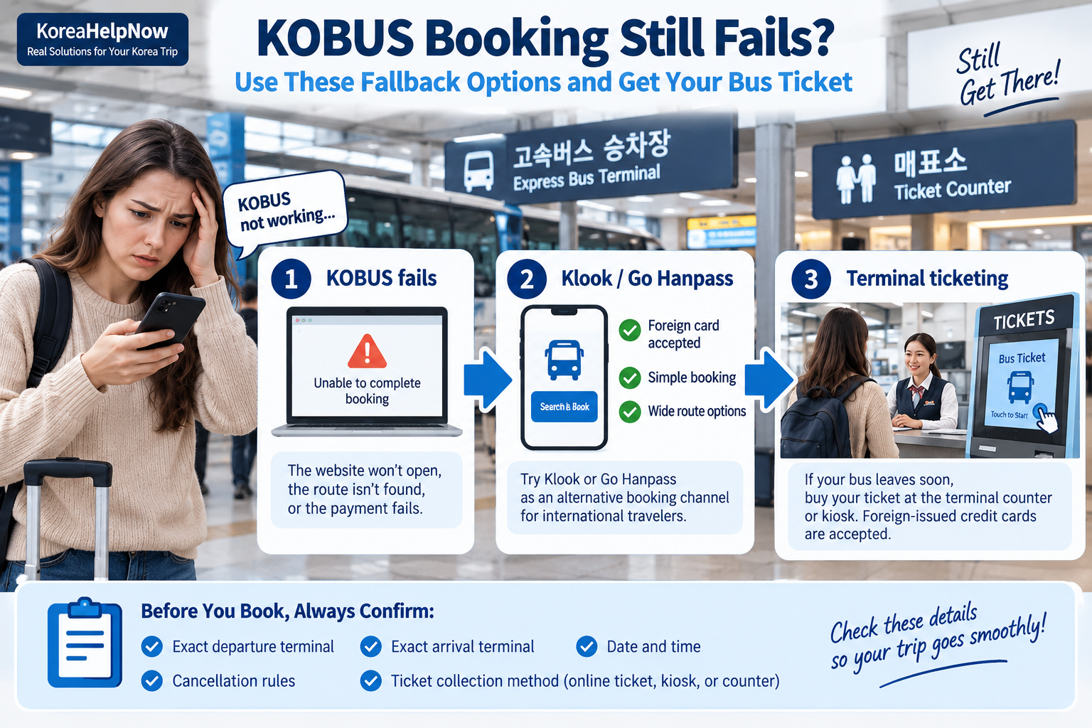 Traveler comparing KOBUS express buses with TXBus and BusTago intercity buses