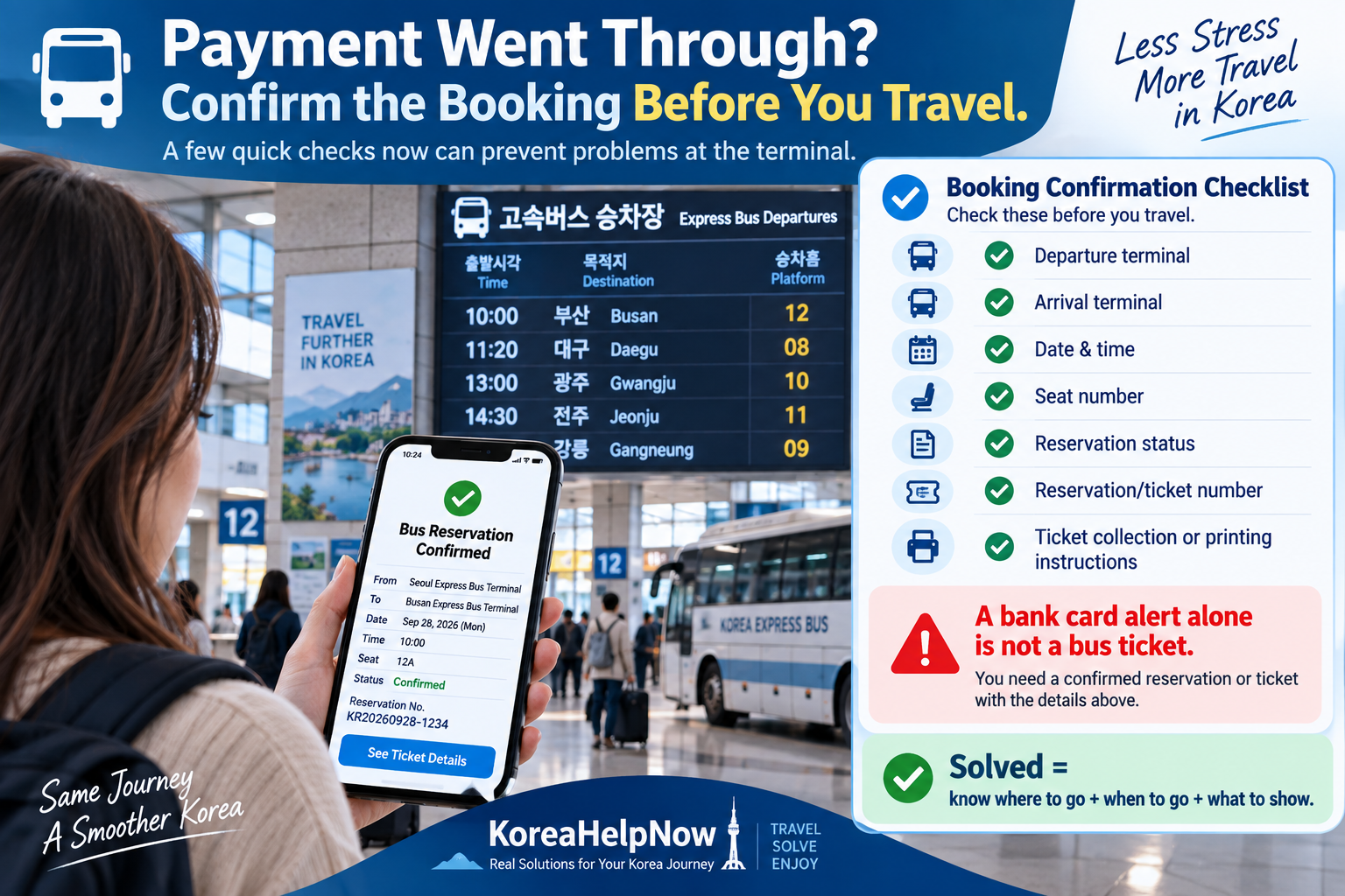 Traveler checking a failed foreign-card payment for a KOBUS bus booking