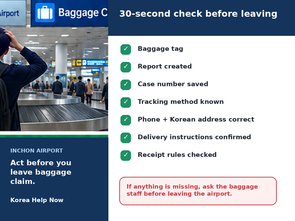 Checklist before leaving Incheon Airport with delayed baggage