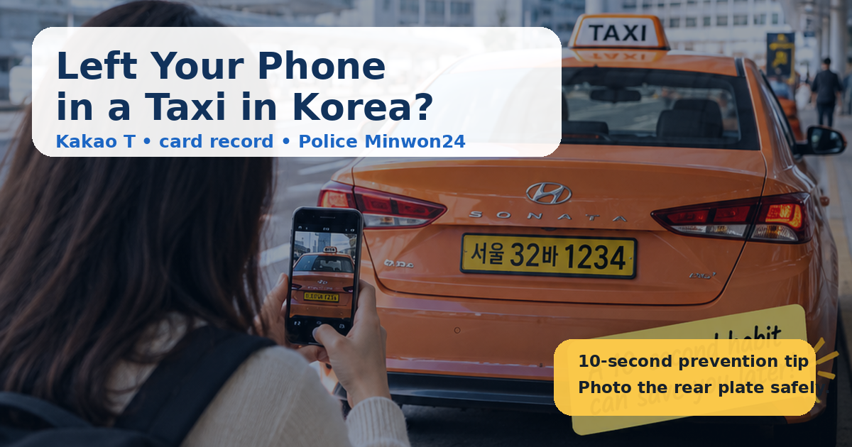 Traveler photographing a Korean taxi plate to help identify the taxi later